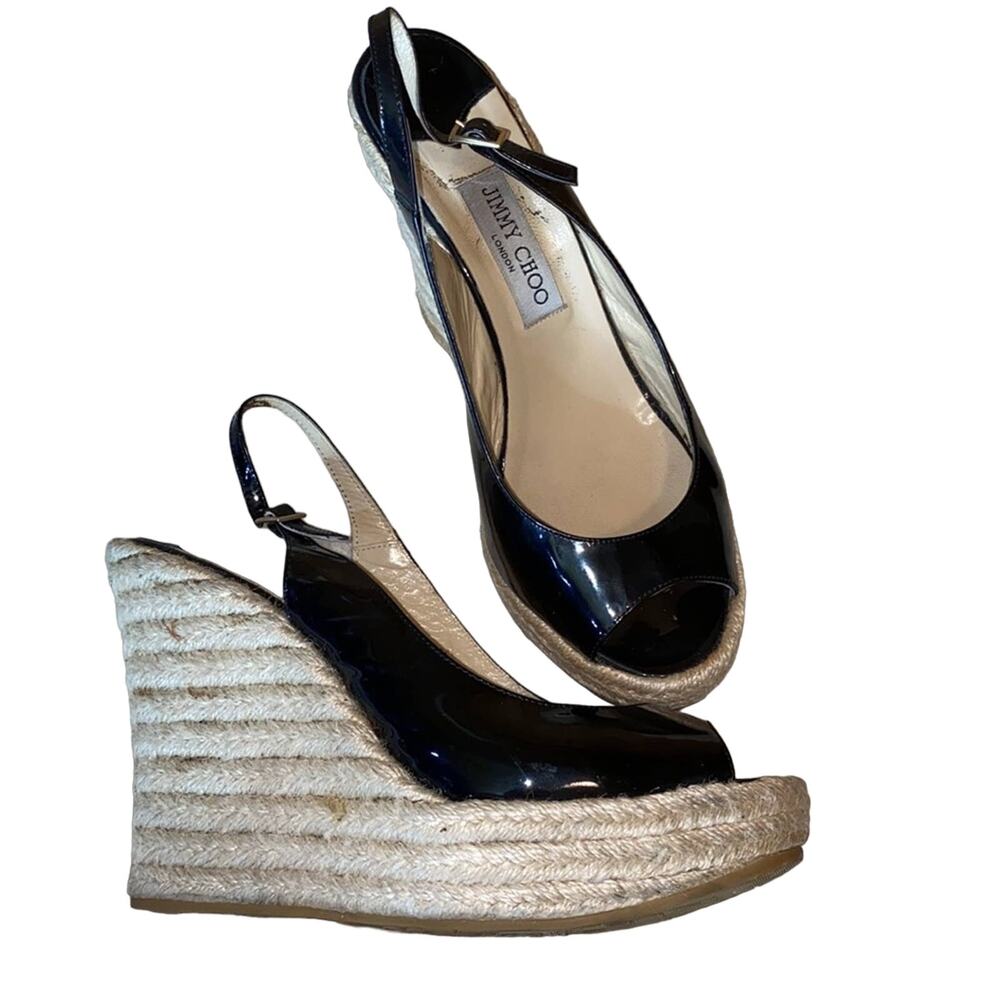 Jimmy Choo Patent Leather Espadrille Wedges 41